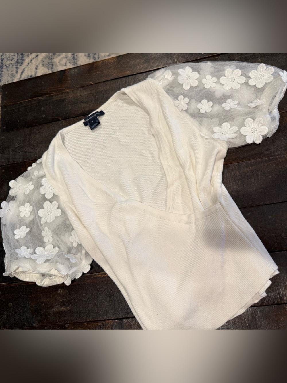 Sheer Floral Puff-Sleeve Women's Top - Cream French connection medium